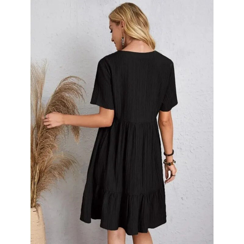 Vestidos boho para mujer con escote en pico y manga corta.