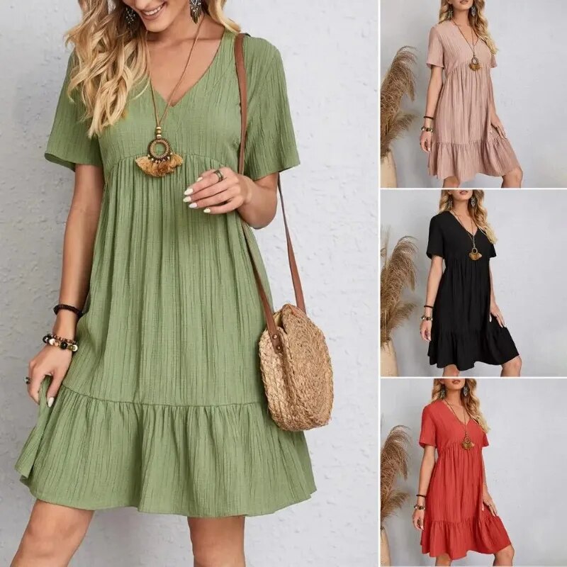 Vestidos boho para mujer con escote en pico y manga corta.