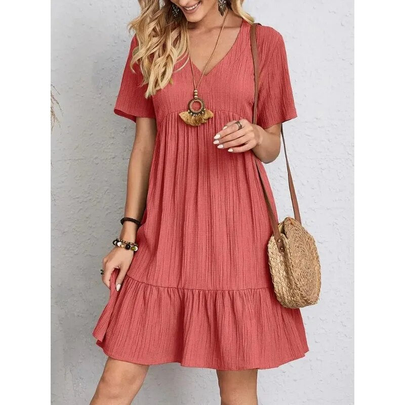 Vestidos boho para mujer con escote en pico y manga corta.