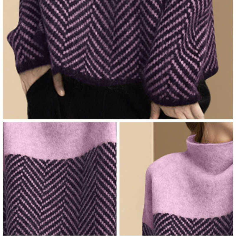 Pullover lavorato a maglia patchwork con collo alto
