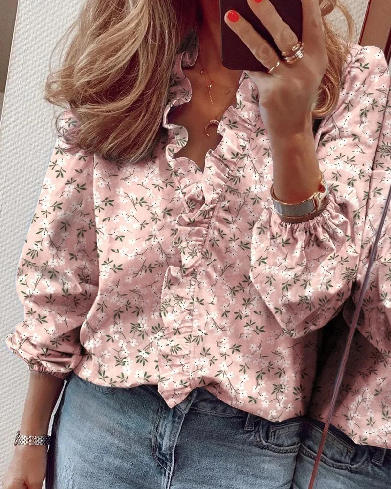 Camisa de manga larga con volantes para mujer - moda primavera verano