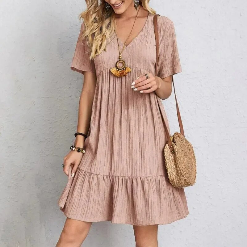 Vestidos boho para mujer con escote en pico y manga corta.