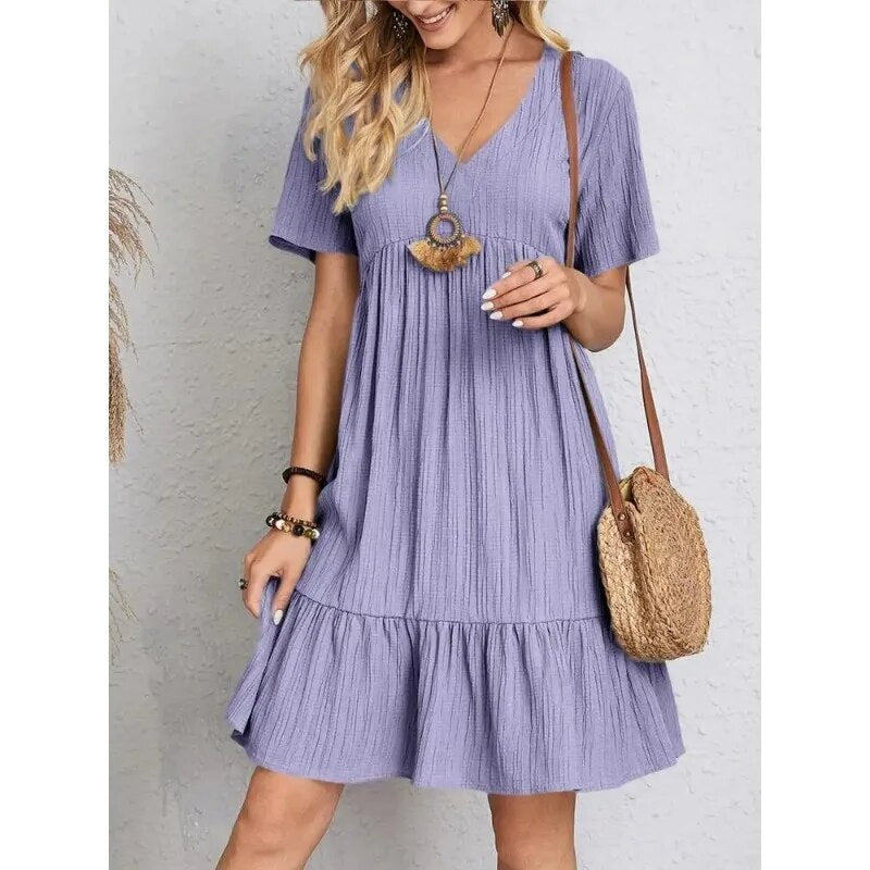 Vestidos boho para mujer con escote en pico y manga corta.