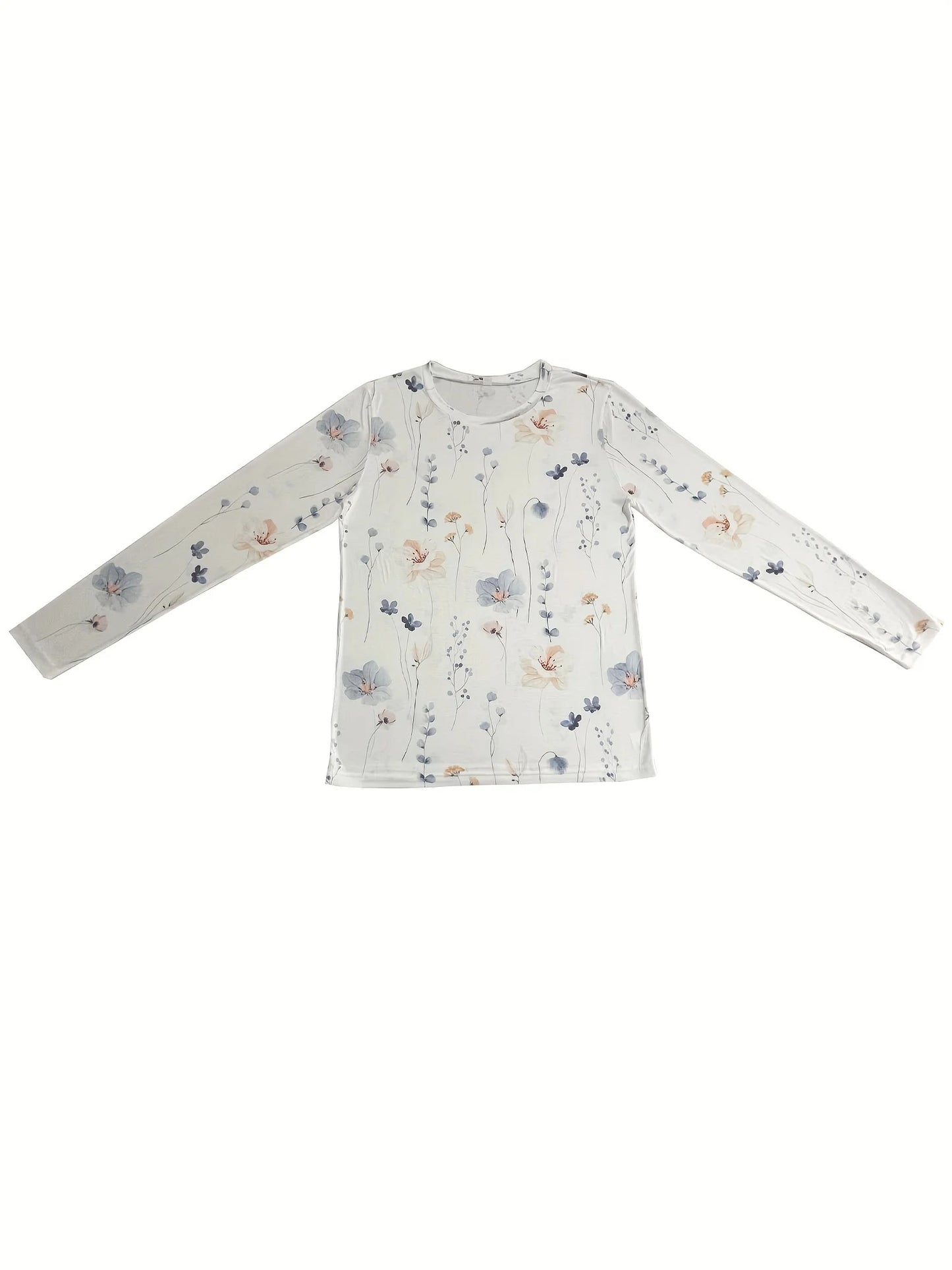 Camiseta de cuello redondo y manga larga con estampado floral