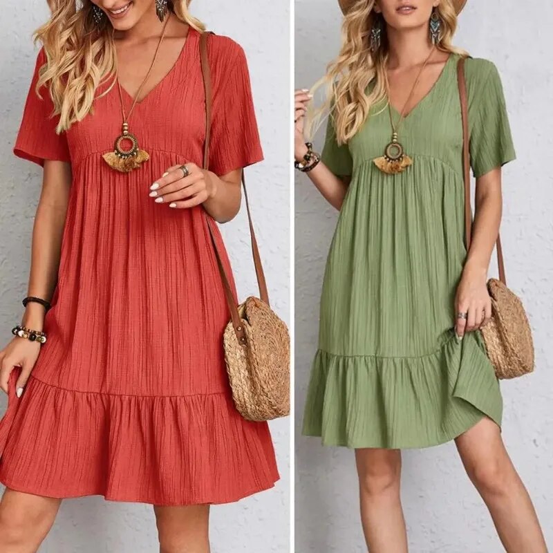 Vestidos boho para mujer con escote en pico y manga corta.
