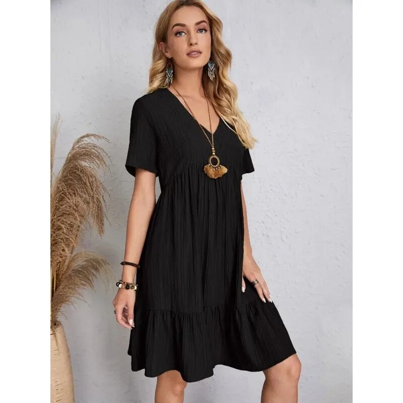Vestidos boho para mujer con escote en pico y manga corta.