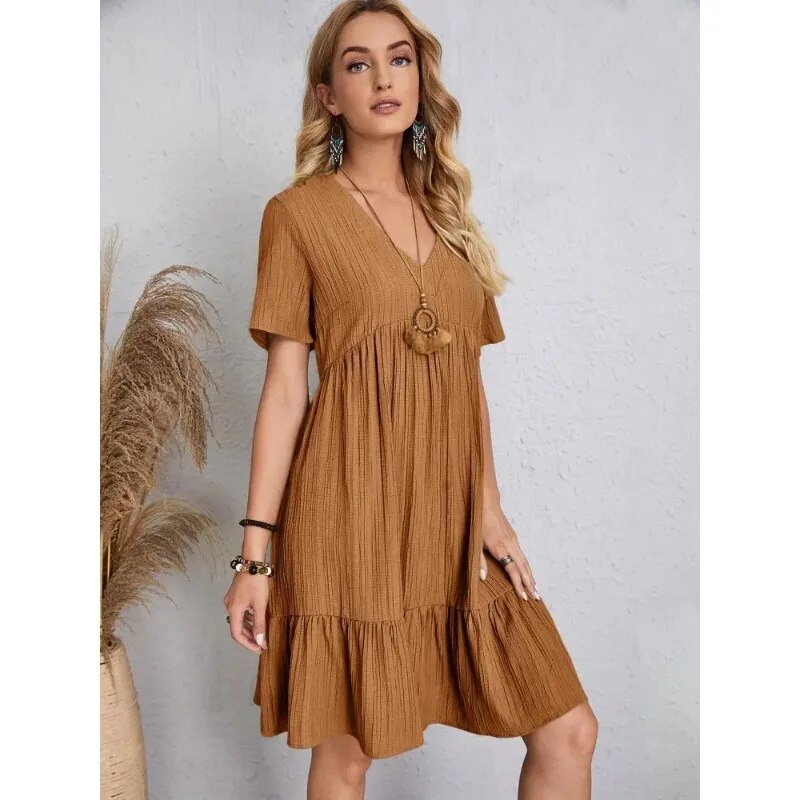 Vestidos boho para mujer con escote en pico y manga corta.