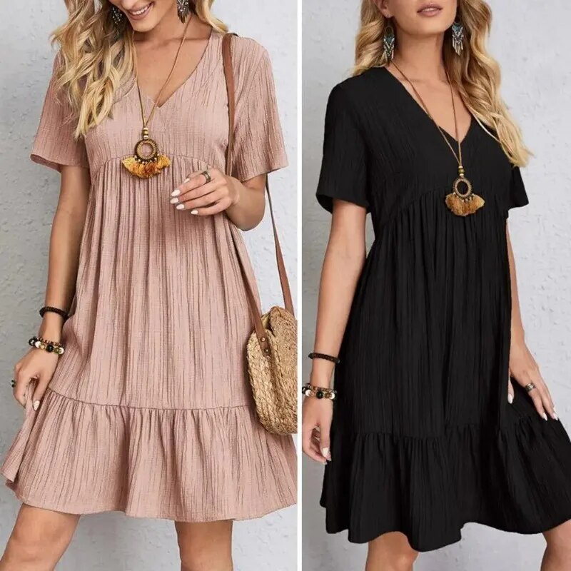 Vestidos boho para mujer con escote en pico y manga corta.