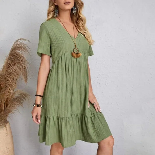 Vestidos boho para mujer con escote en pico y manga corta.