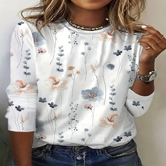 Camiseta de cuello redondo y manga larga con estampado floral